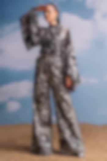 Chocolate Brown Pure Georgette Printed Pants by Nikita Mhaisalkar at Pernia's Pop Up Shop