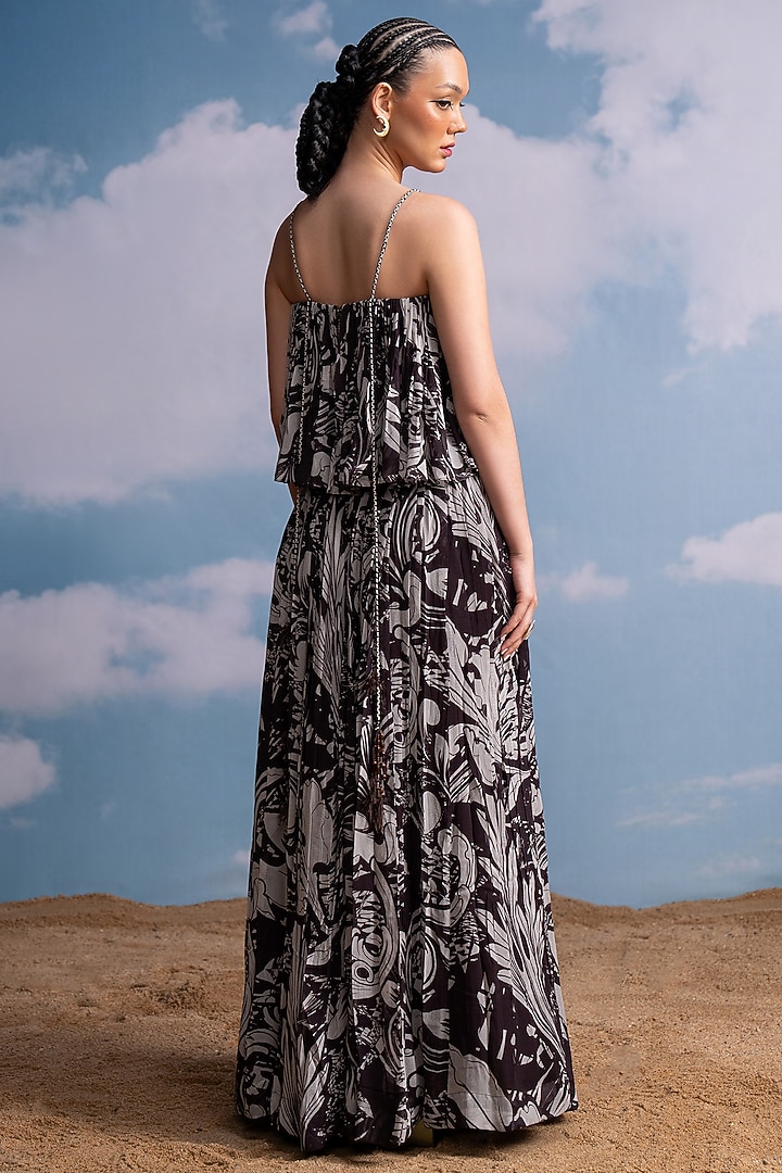 Chocolate Brown Pure Georgette Printed Skirt Set by Nikita Mhaisalkar at Pernia's Pop Up Shop