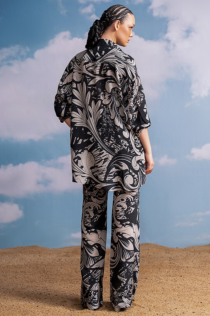 Noir Black Silk Crepe Swirl Printed Co-Ord Set by Nikita Mhaisalkar at Pernia's Pop Up Shop