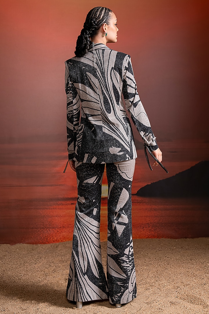 Noir Black Sheeted Pure Georgette Printed Pant Suit Set by Nikita Mhaisalkar at Pernia's Pop Up Shop