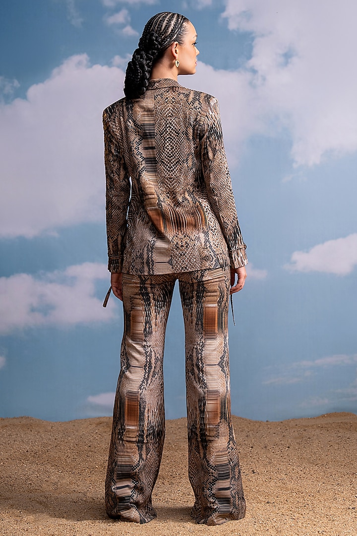 Brown Double Georgette Printed & Embroidered Pant Suit Set by Nikita Mhaisalkar at Pernia's Pop Up Shop