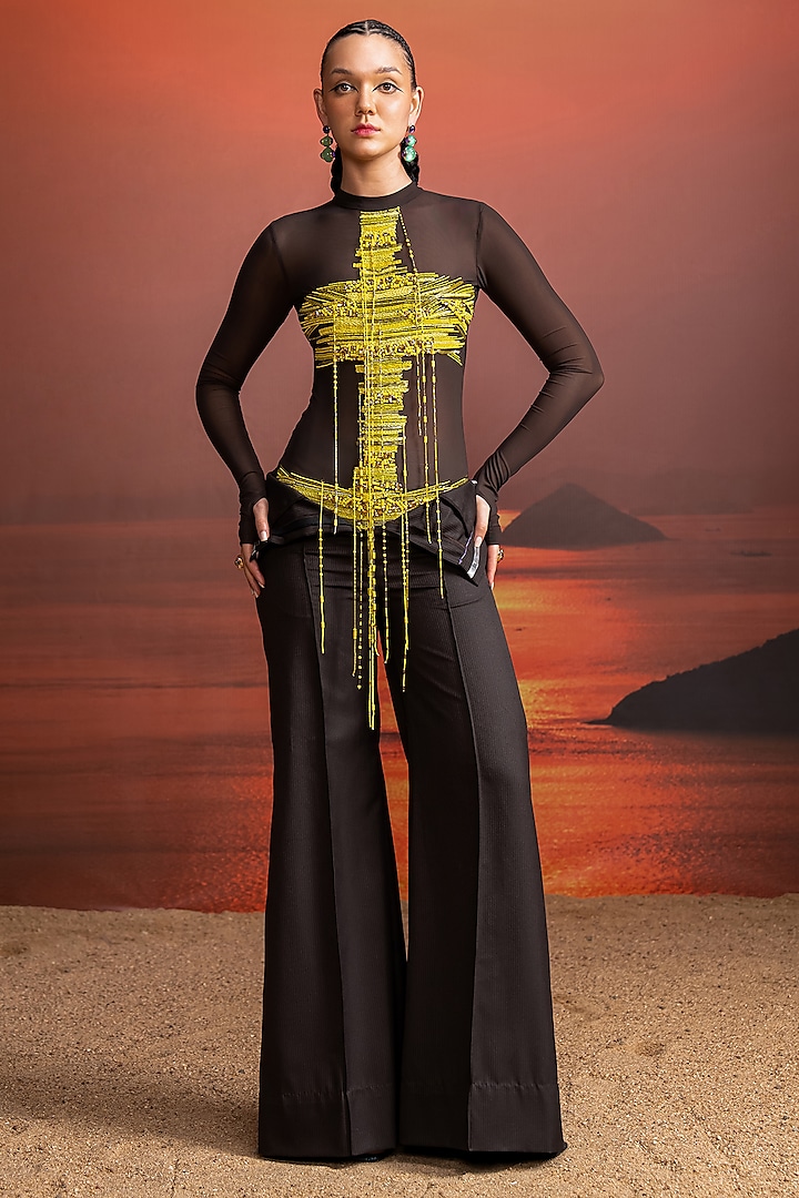 Dark Brown Luxe Suiting Pants by Nikita Mhaisalkar at Pernia's Pop Up Shop