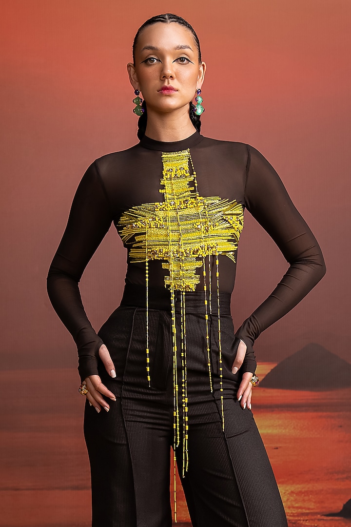 Dark Brown Luxe Suiting Pants by Nikita Mhaisalkar at Pernia's Pop Up Shop