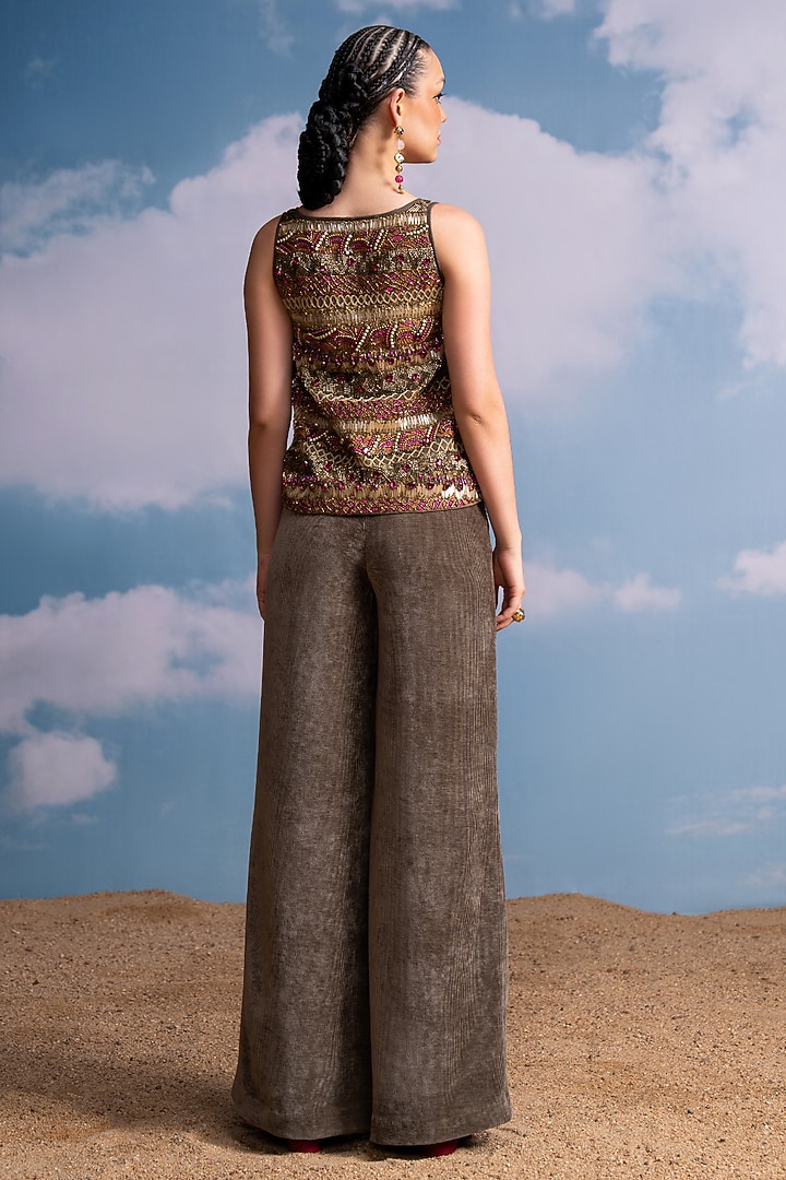 Olive Green Corduroy Wide-Legged Pants by Nikita Mhaisalkar at Pernia's Pop Up Shop