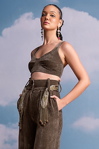 Olive Green Corduroy Bralette by Nikita Mhaisalkar