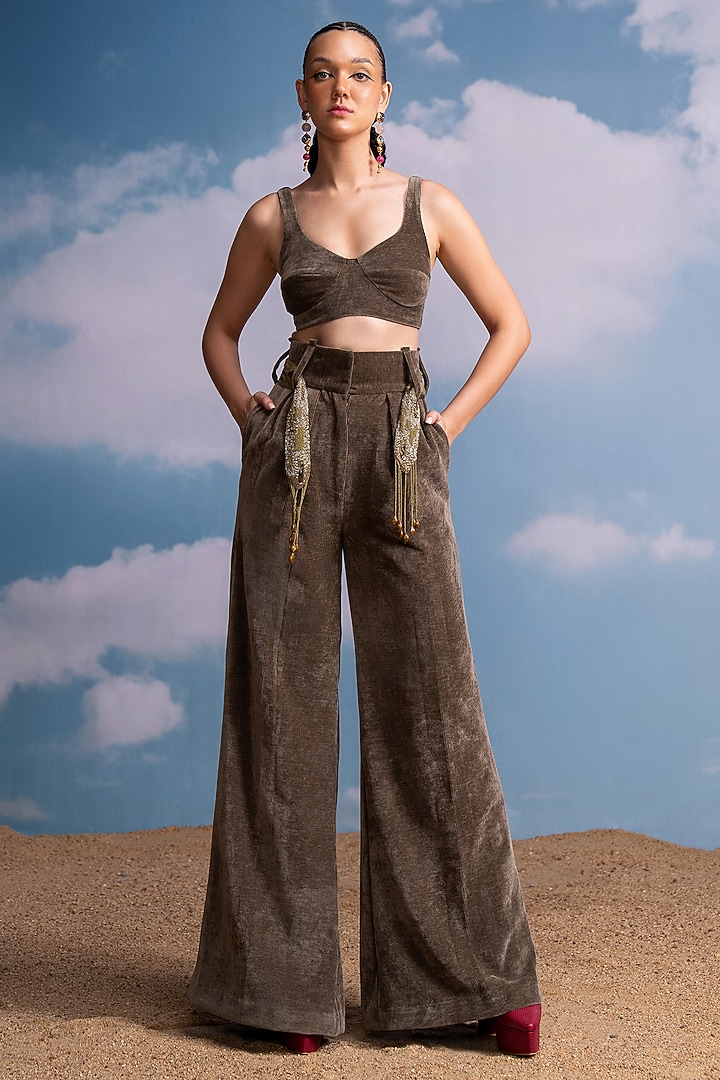 Olive Green Corduroy Bralette by Nikita Mhaisalkar at Pernia's Pop Up Shop