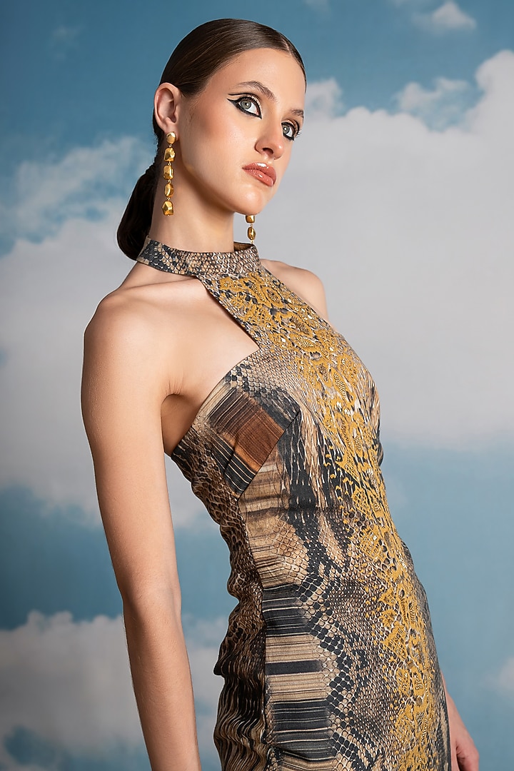 Multi-Colored Hemp Denim Python Printed Mini Party Wear Dress by Nikita Mhaisalkar at Pernia's Pop Up Shop