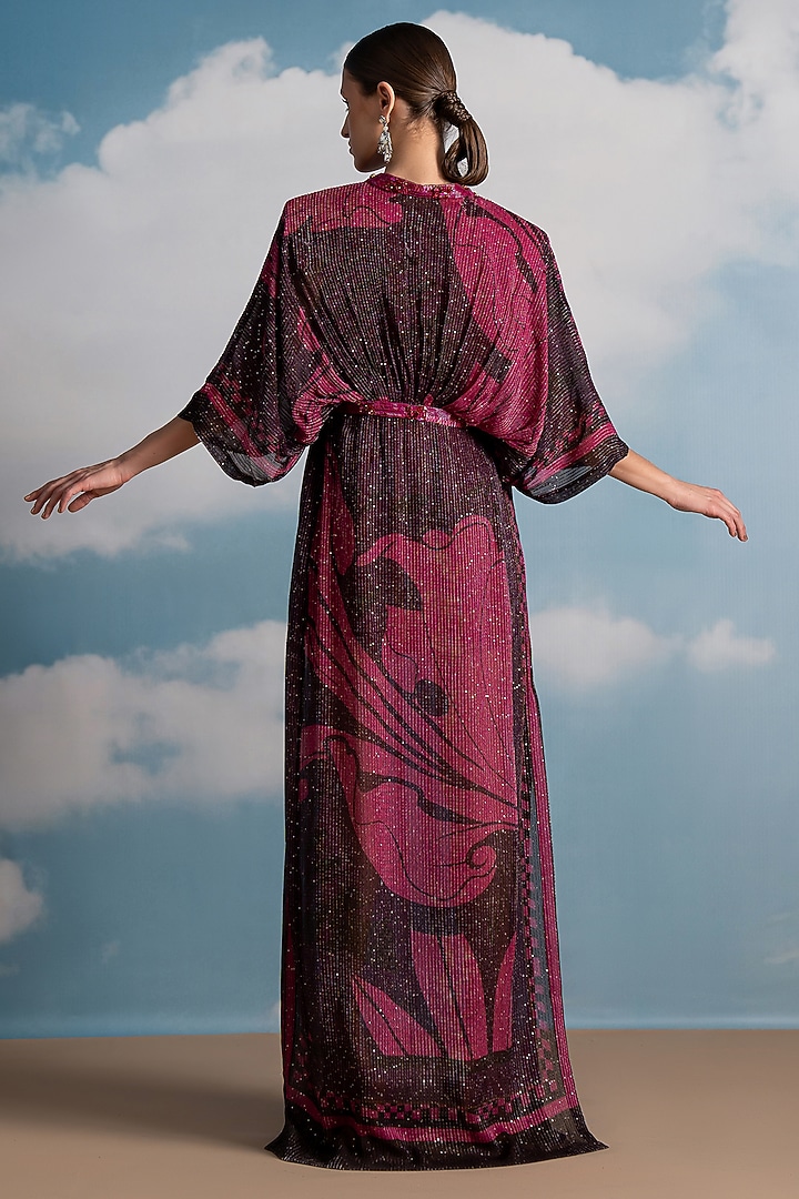 Fuchsia Pure Georgette Swirl Printed Kaftan by Nikita Mhaisalkar at Pernia's Pop Up Shop