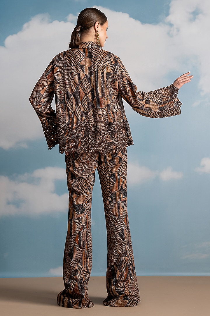 Brown Pure Georgette Geometric Printed Co-Ord Set by Nikita Mhaisalkar at Pernia's Pop Up Shop