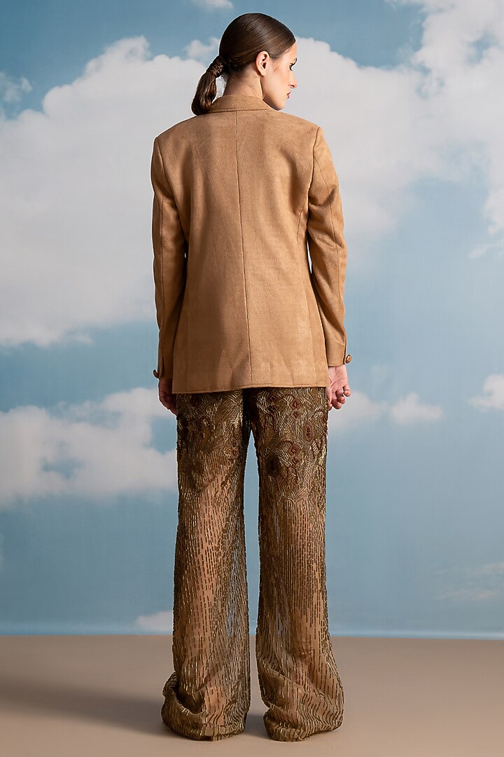 Brown Tulle Baroque Embroidered Pants by Nikita Mhaisalkar at Pernia's Pop Up Shop