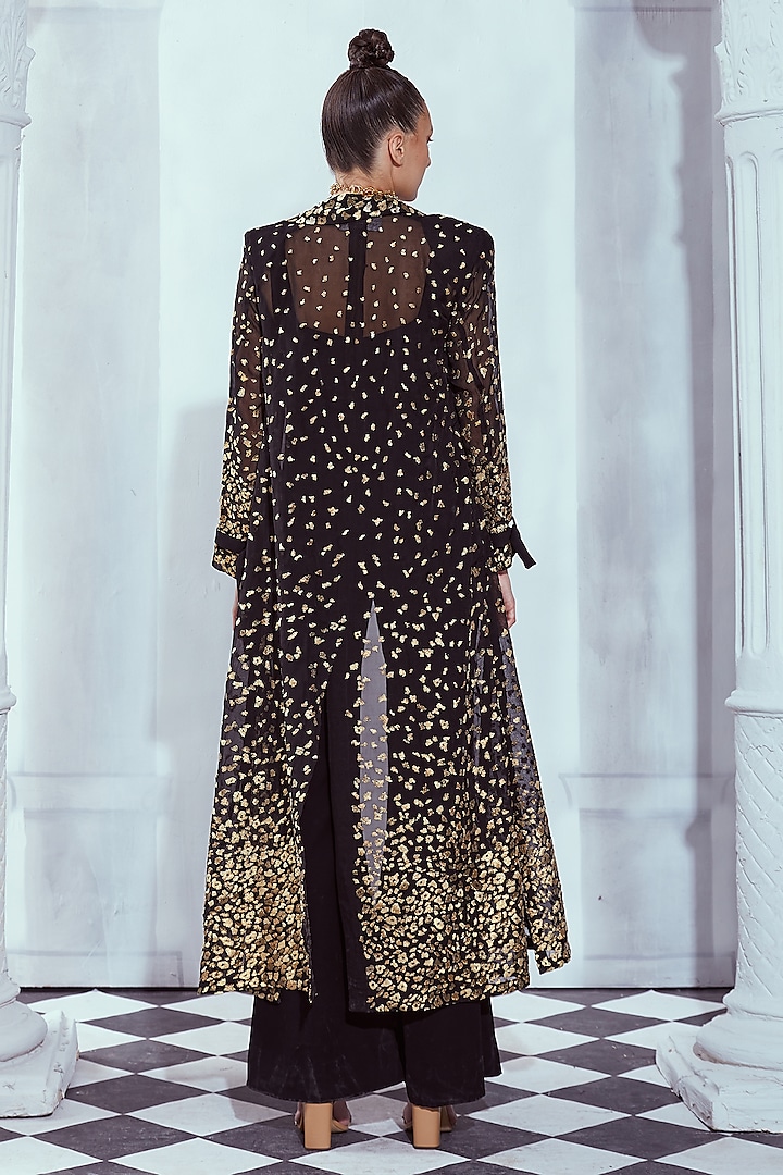 Black Luxe Suiting Jumpsuit With Coat by Nikita Mhaisalkar at Pernia's Pop Up Shop