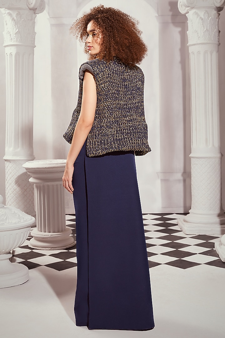 Blue Knit High-Neck Top by Nikita Mhaisalkar at Pernia's Pop Up Shop