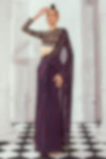 Purple Pure Cotton Digital Printed Pre-Draped Wedding Saree by Nikita Mhaisalkar at Pernia's Pop Up Shop