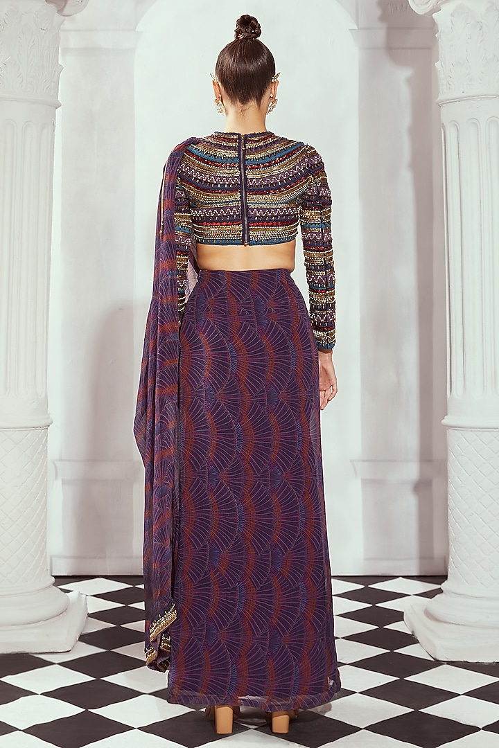 Purple Pure Cotton Digital Printed Pre-Draped Wedding Saree by Nikita Mhaisalkar at Pernia's Pop Up Shop