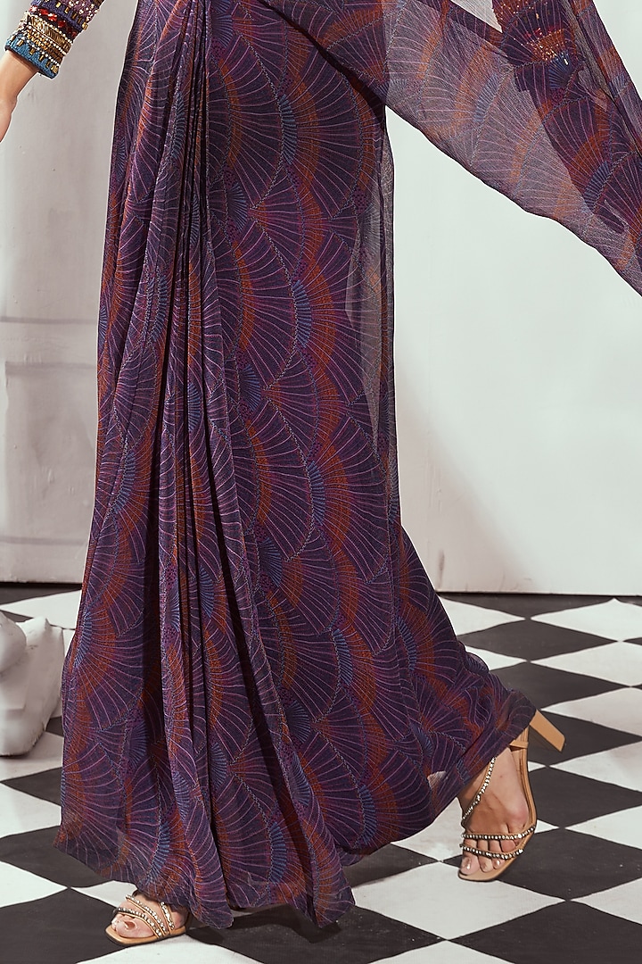 Purple Pure Cotton Digital Printed Pre-Draped Wedding Saree by Nikita Mhaisalkar at Pernia's Pop Up Shop