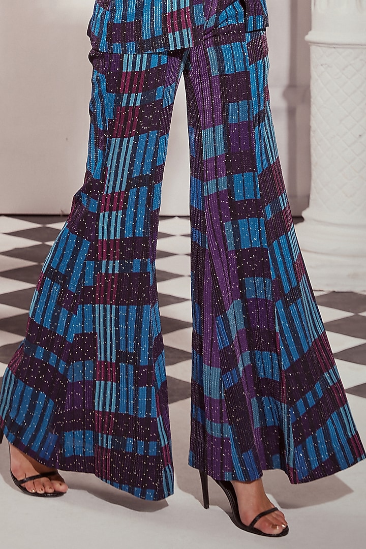 Blue Sequin Pure Georgette Digital Printed Cut-Out Blazer Set by Nikita Mhaisalkar at Pernia's Pop Up Shop