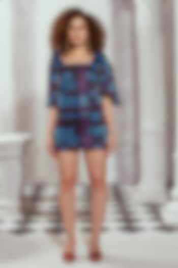 Blue Sequin Pure Georgette Printed Mini Vacation Dress by Nikita Mhaisalkar at Pernia's Pop Up Shop