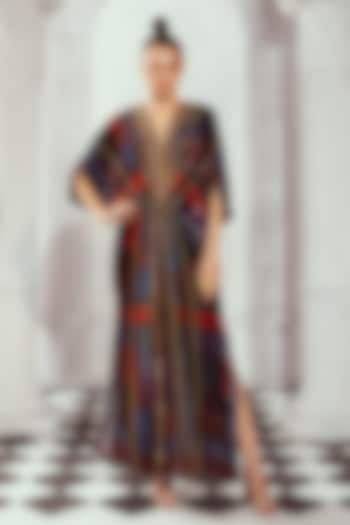 Multi-Colored Silk Velvet Hand Embroidered Kaftan by Nikita Mhaisalkar at Pernia's Pop Up Shop