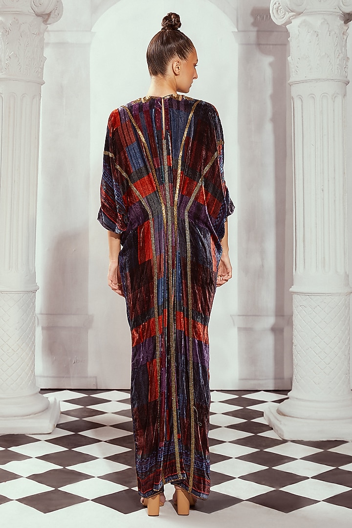 Multi-Colored Silk Velvet Hand Embroidered Kaftan by Nikita Mhaisalkar at Pernia's Pop Up Shop