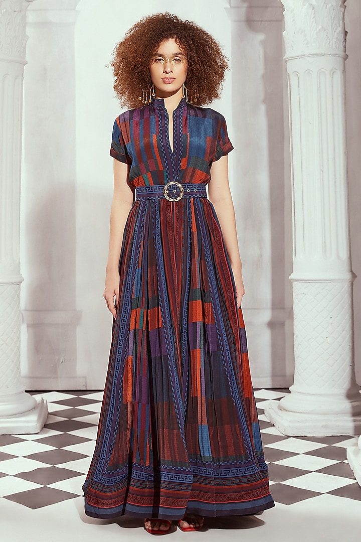 Multi-Colored Silk Crepe Printed Maxi Dress by Nikita Mhaisalkar at Pernia's Pop Up Shop