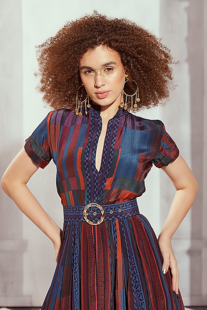 Multi-Colored Silk Crepe Printed Maxi Cocktail Dress by Nikita Mhaisalkar at Pernia's Pop Up Shop
