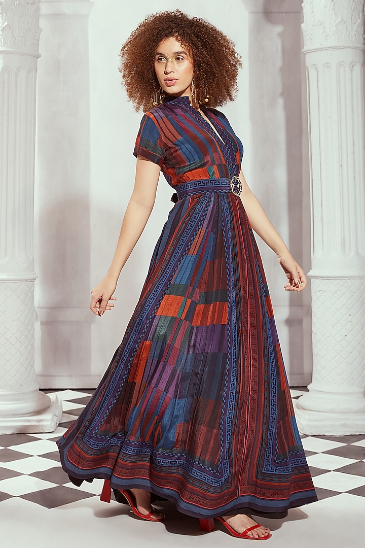 Multi-Colored Silk Crepe Printed Maxi Cocktail Dress by Nikita Mhaisalkar at Pernia's Pop Up Shop