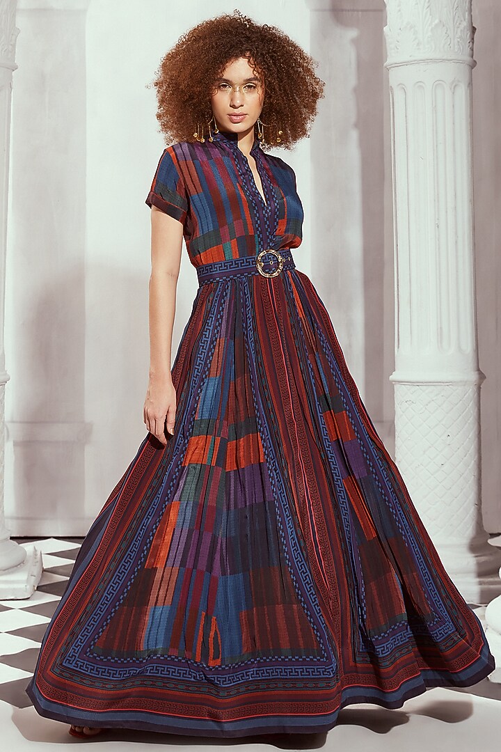 Multi-Colored Silk Crepe Printed Maxi Cocktail Dress by Nikita Mhaisalkar at Pernia's Pop Up Shop