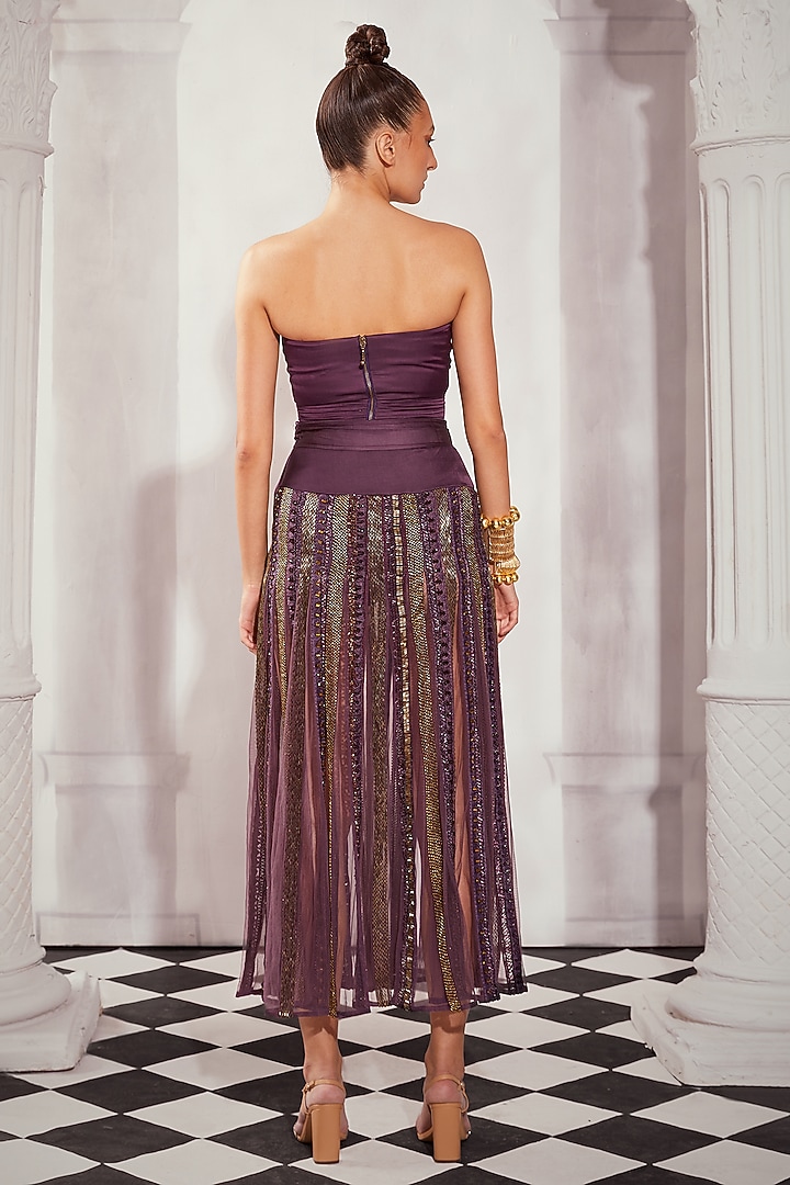 Aubergine Silk Satin Pleated Crop Top by Nikita Mhaisalkar at Pernia's Pop Up Shop