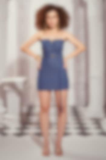 Blue Denim Pleated Mini Dress by Nikita Mhaisalkar at Pernia's Pop Up Shop