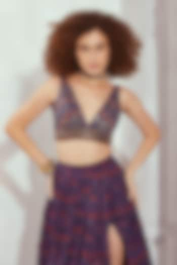 Purple Sheeted Pure Georgette Digital Printed Crop Top by Nikita Mhaisalkar