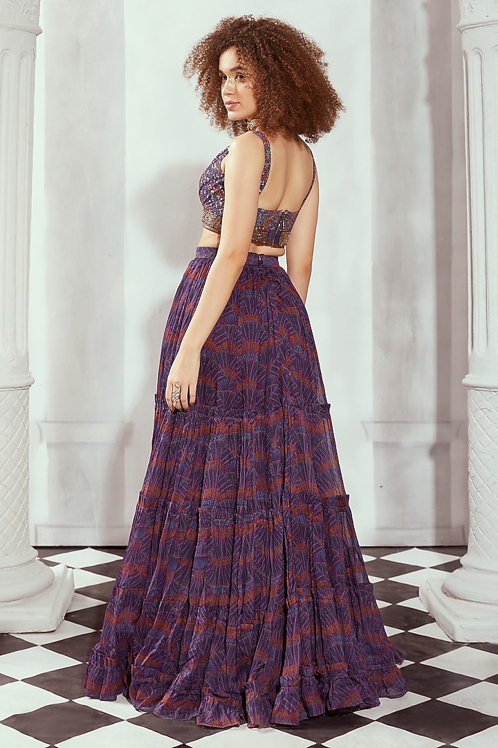 Purple Organdy Digital Printed Layered Skirt by Nikita Mhaisalkar at Pernia's Pop Up Shop