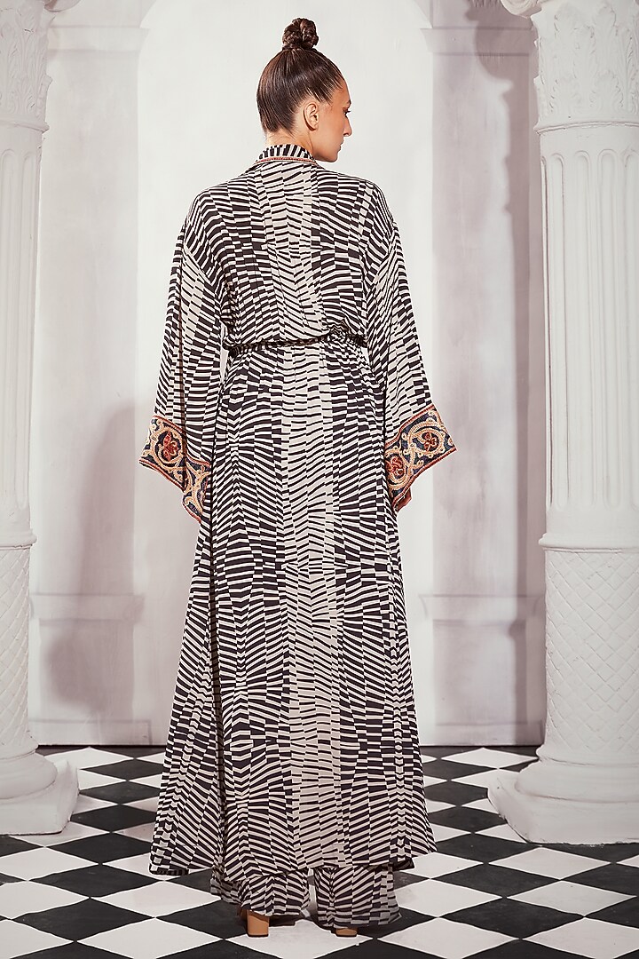 Black & White Double Georgette Digital Printed Slit Maxi Cocktail Dress by Nikita Mhaisalkar at Pernia's Pop Up Shop