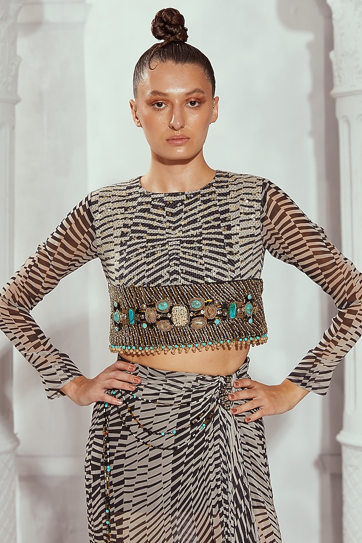 Black & White Georgette Digital Printed Skirt Set by Nikita Mhaisalkar at Pernia's Pop Up Shop