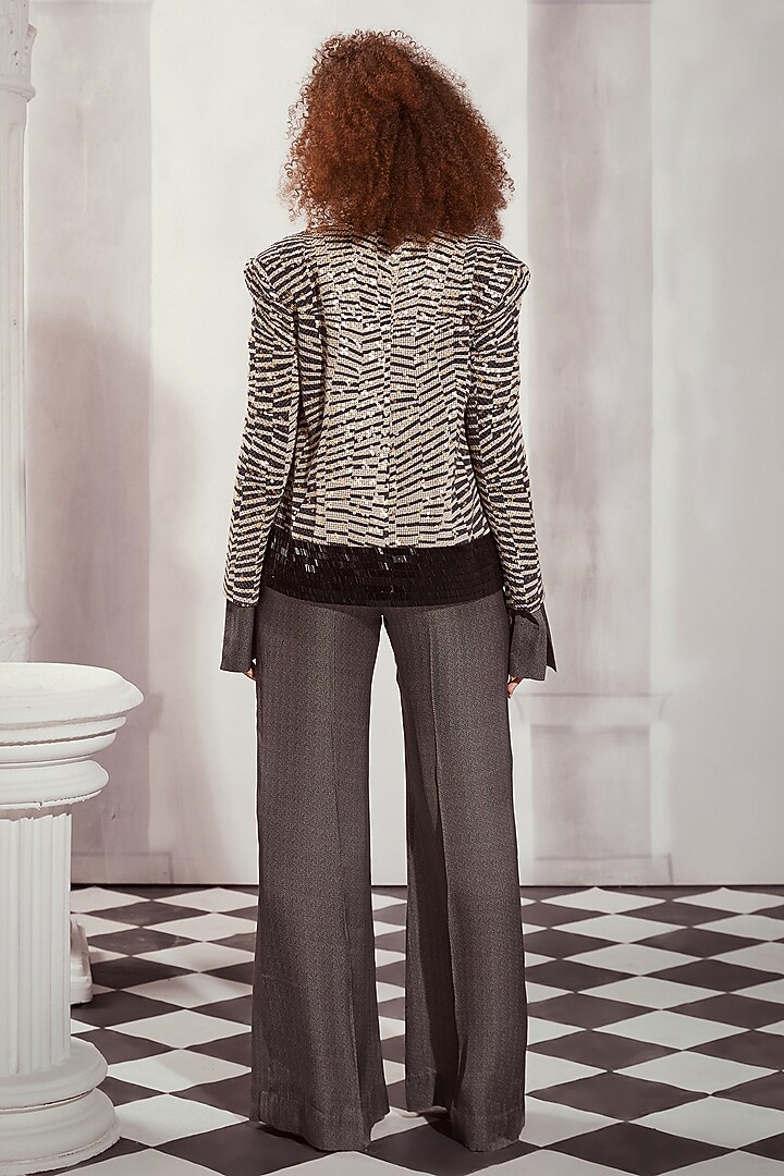 Black & White Sheeted Pure Georgette Hand Embellished Blazer by Nikita Mhaisalkar at Pernia's Pop Up Shop