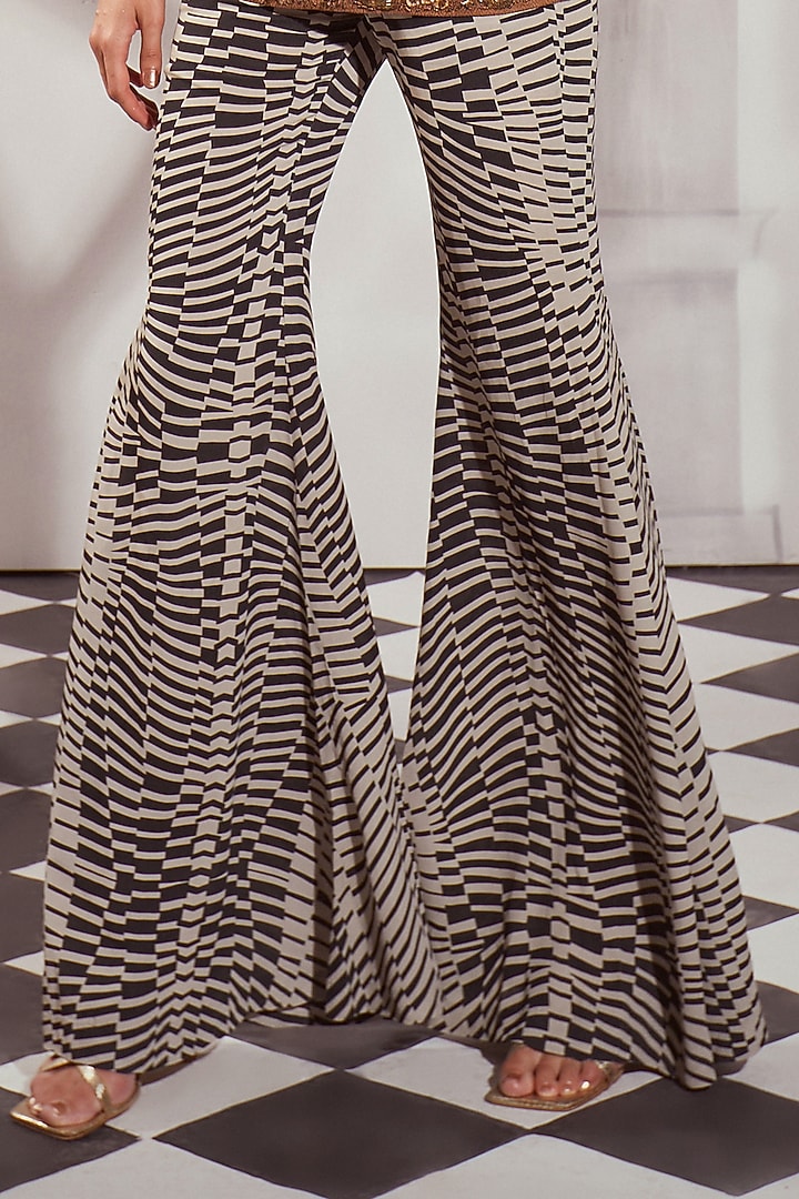 Black & White Double Georgette Digital Printed Flared Pant Set by Nikita Mhaisalkar at Pernia's Pop Up Shop