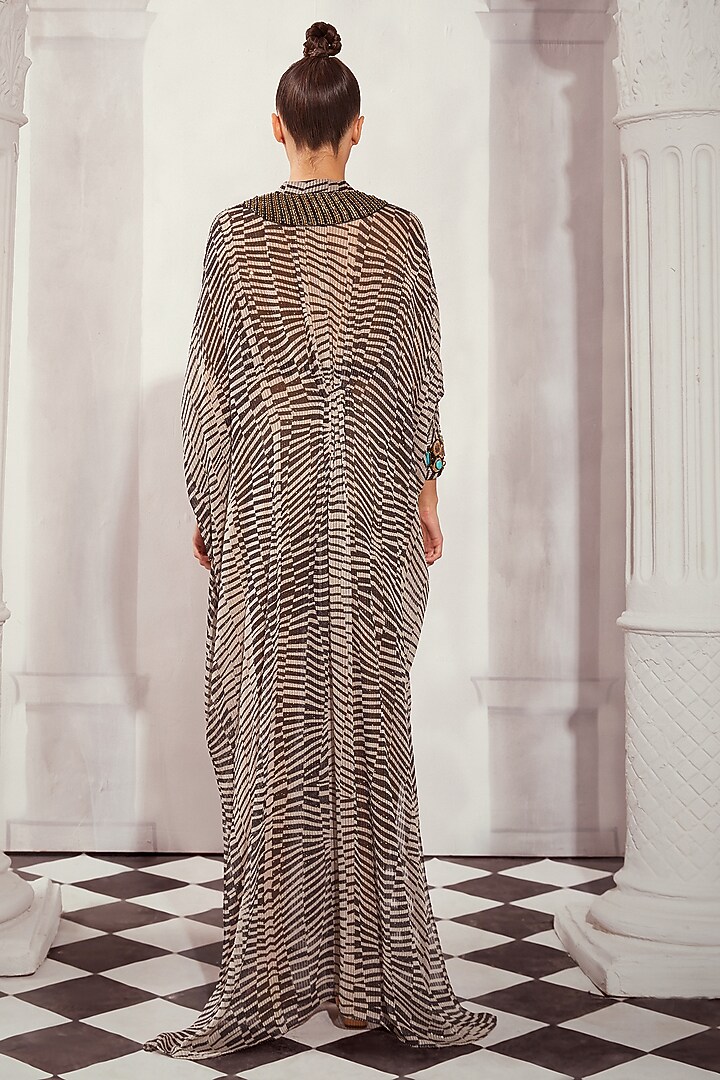 Black & White Sequins Pure Georgette Digital Printed Kaftan by Nikita Mhaisalkar at Pernia's Pop Up Shop