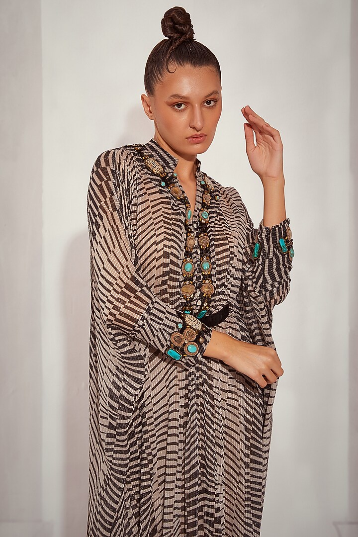 Black & White Sequins Pure Georgette Digital Printed Kaftan by Nikita Mhaisalkar at Pernia's Pop Up Shop