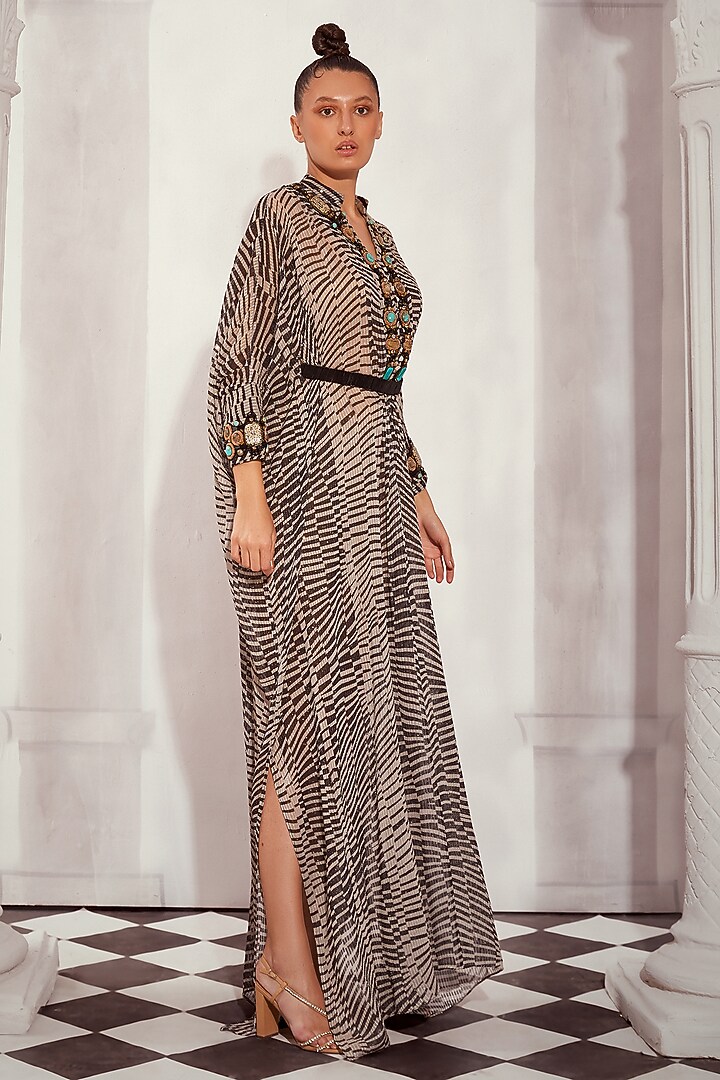 Black & White Sequins Pure Georgette Digital Printed Kaftan by Nikita Mhaisalkar at Pernia's Pop Up Shop