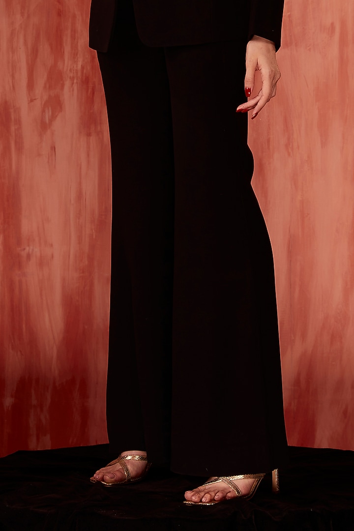 Black Luxe Suiting Flared Trousers by Nikita Mhaisalkar at Pernia's Pop Up Shop