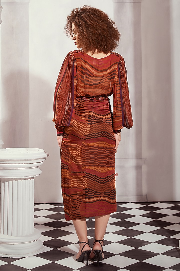 Orange Silk Satin Digital Printed Asymmetrical Skirt by Nikita Mhaisalkar at Pernia's Pop Up Shop