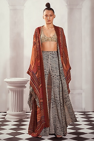 Black & White Double Georgette Digital Printed High-Waist Flared Pants by Nikita Mhaisalkar