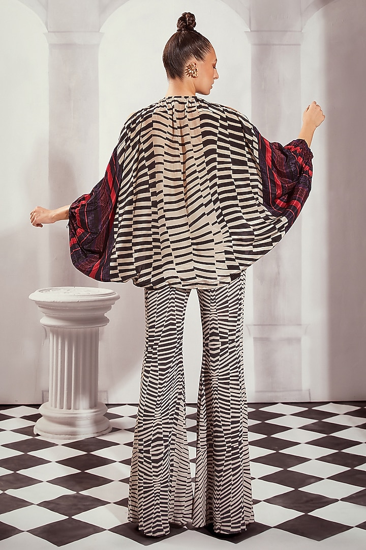 Black & White Double Georgette Digital Printed High-Waist Flared Pants by Nikita Mhaisalkar at Pernia's Pop Up Shop