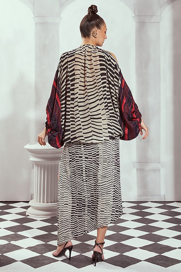 Black & White Double Georgette Digital Printed High-Waist Asymmetrical Skirt by Nikita Mhaisalkar at Pernia's Pop Up Shop