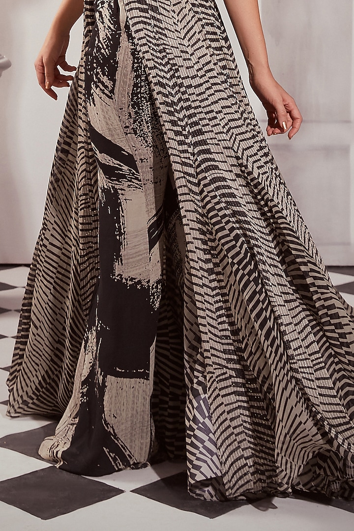 Black & White Georgette Digital Printed Pants by Nikita Mhaisalkar at Pernia's Pop Up Shop