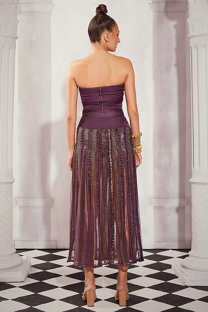 Purple Tulle Hand Embellished Skirt by Nikita Mhaisalkar at Pernia's Pop Up Shop