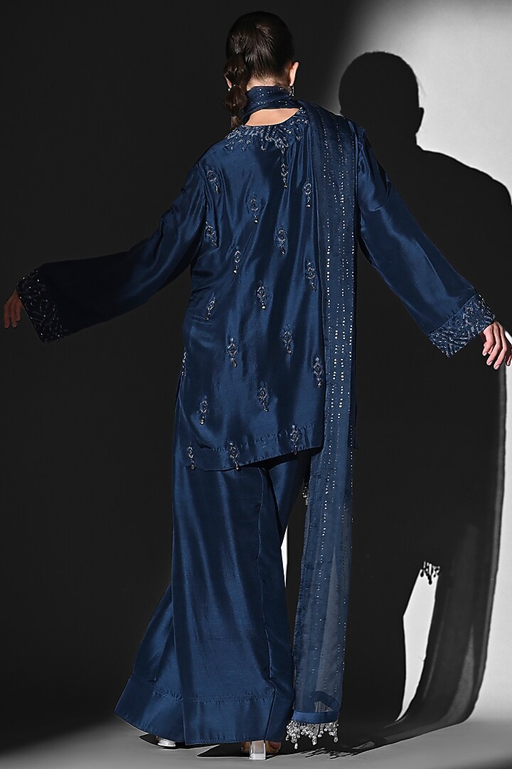 Indigo Blue Pure Silk Glass Beads Embroidered Kurta Set by Nikita Mhaisalkar at Pernia's Pop Up Shop