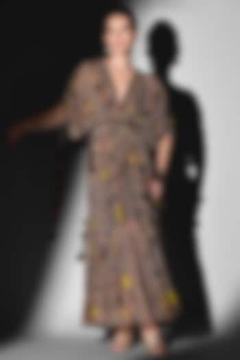 Brown Pure Georgette Beaded Midi Party Wear Dress by Nikita Mhaisalkar at Pernia's Pop Up Shop