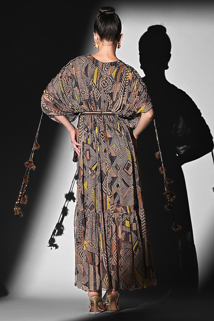 Brown Pure Georgette Beaded Midi Party Wear Dress by Nikita Mhaisalkar at Pernia's Pop Up Shop