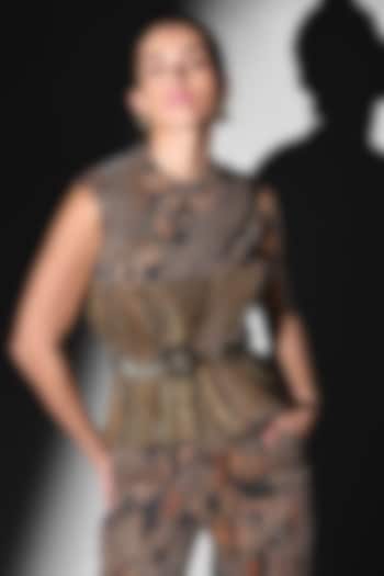 Gold Tulle Cutwork Embroidered Byzantine Corset With Belt by Nikita Mhaisalkar at Pernia's Pop Up Shop