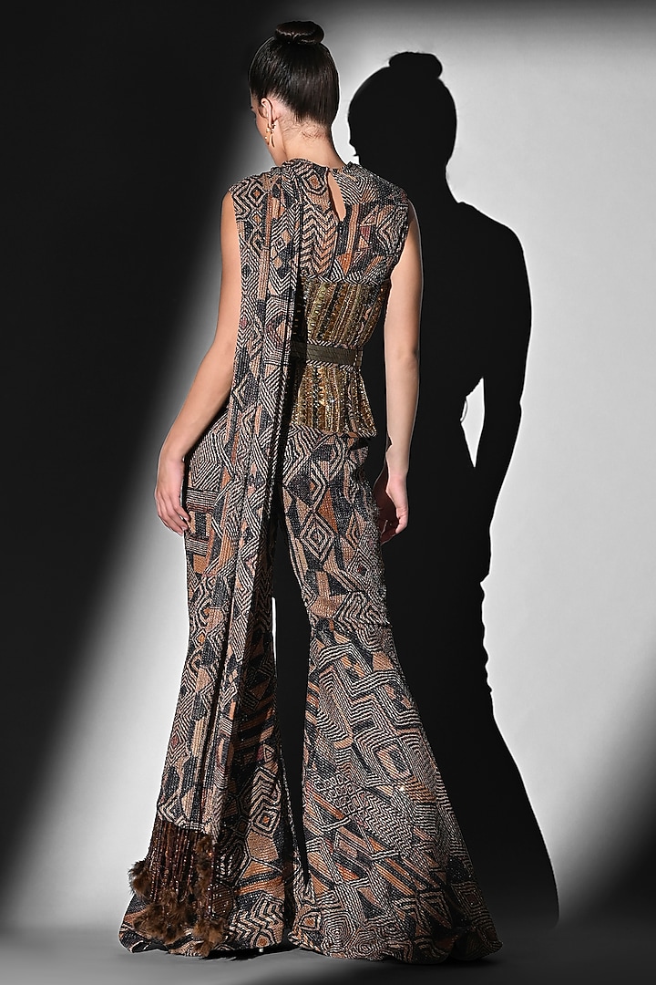 Gold Tulle Cutwork Embroidered Byzantine Corset With Belt by Nikita Mhaisalkar at Pernia's Pop Up Shop